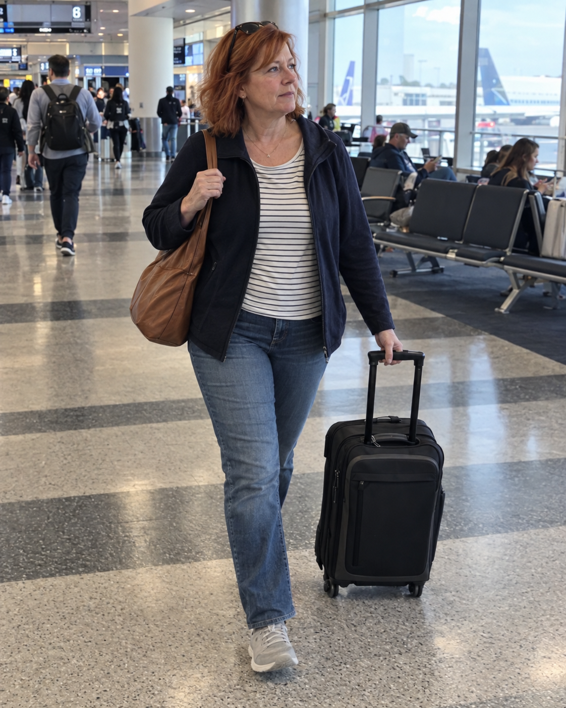 Woman traveling / navigating an airport or hotel
